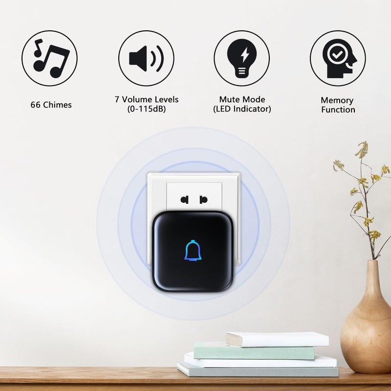 LeadGo Wireless Doorbell Loud Classroom Doorbell IP66 Waterproof Doorbell 1000Ft 66 Chimes Mute Mode 115dB 7-Level Vol Electric Door Bell Ringer for Home Office Kids Room Teachers & Hearing-Impaired - Image 2